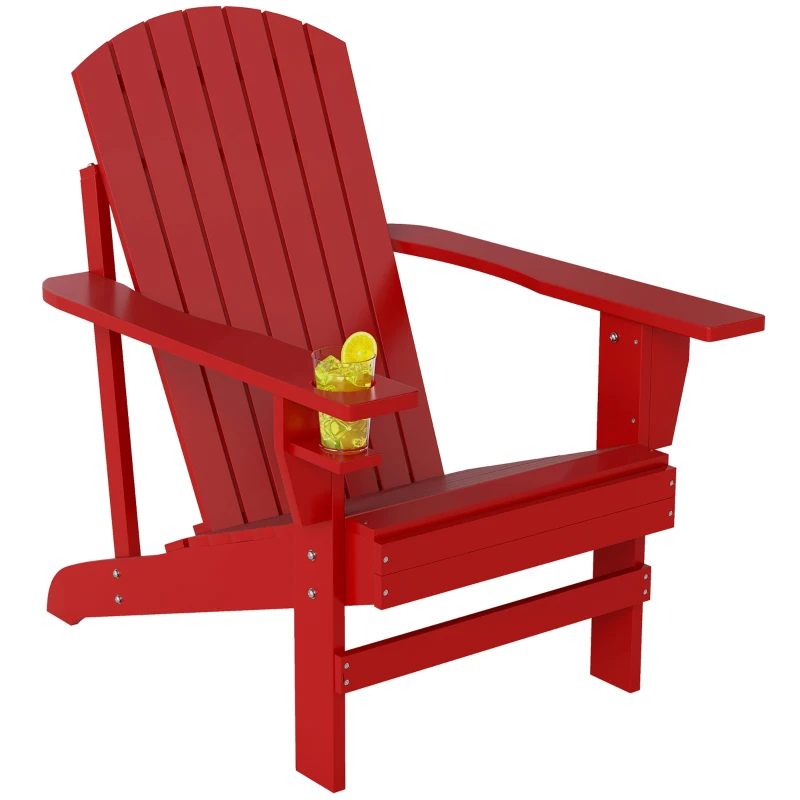 Outsunny Wooden Adirondack Chair with Cup Holder, Red