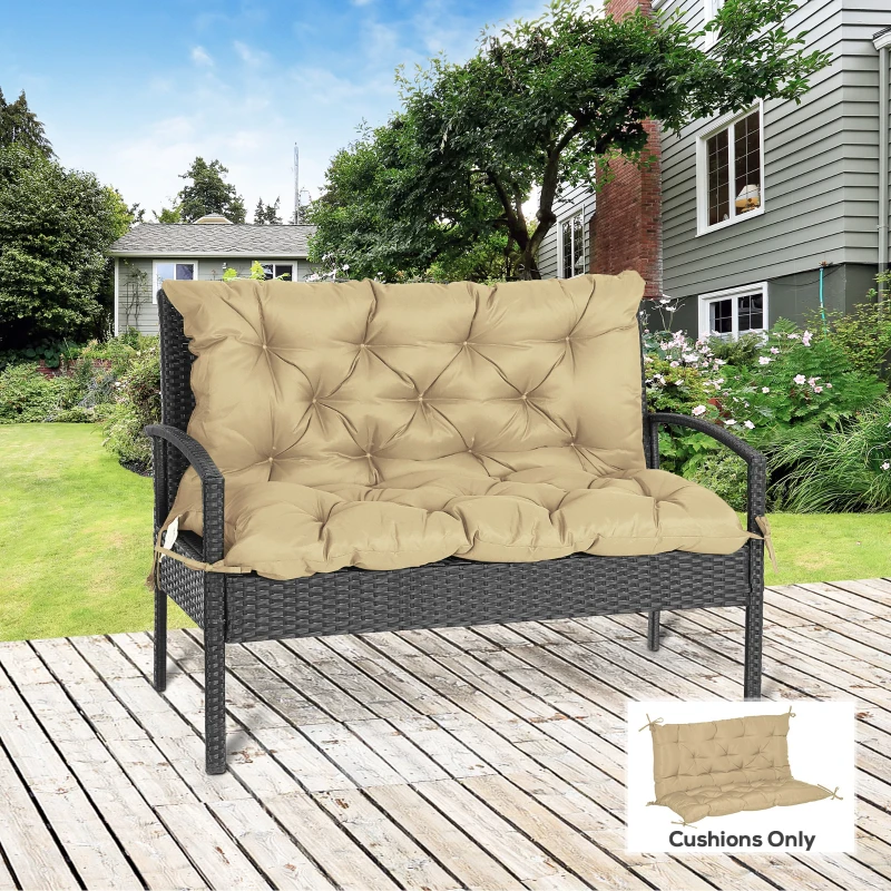 Outsunny 2-Seater Garden Bench Cushion Swing Chair Mat Replacement with Backrest, for Indoor and Outdoor, 39.4"x38.6", Khaki