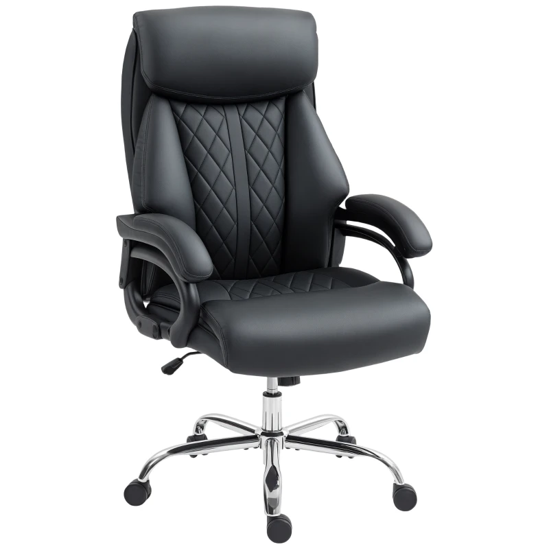 HOMCOM Office Chair with Spring Padding, PU Leather Computer Chair with Quiet Swivel Wheels, High Back, Black