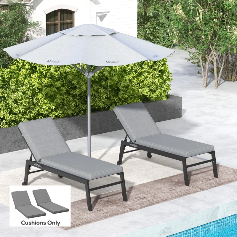 Outsunny 2-Piece Patio Chair Cushions with Backrests, Replacement Cushions for Outdoor Lounge Chair, Gray