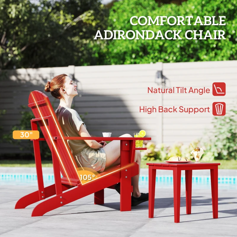 Outsunny Wooden Adirondack Chair with Cup Holder, Red