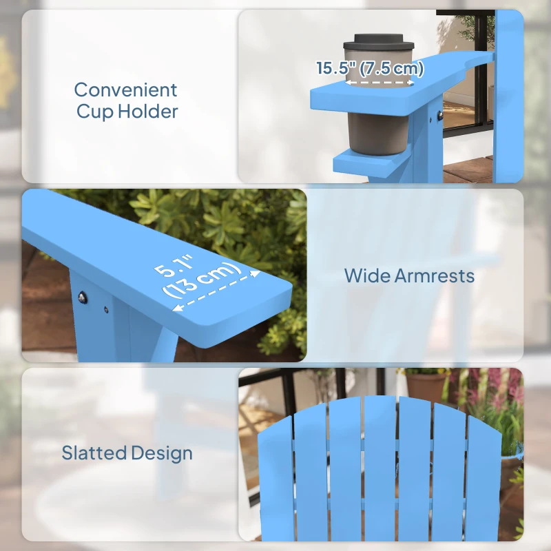 Outsunny Classic Adirondack Chair, Muskoka Chairs, Garden Deck Chair with Cup Holder for Patio, Indoor, Backyard, Blue