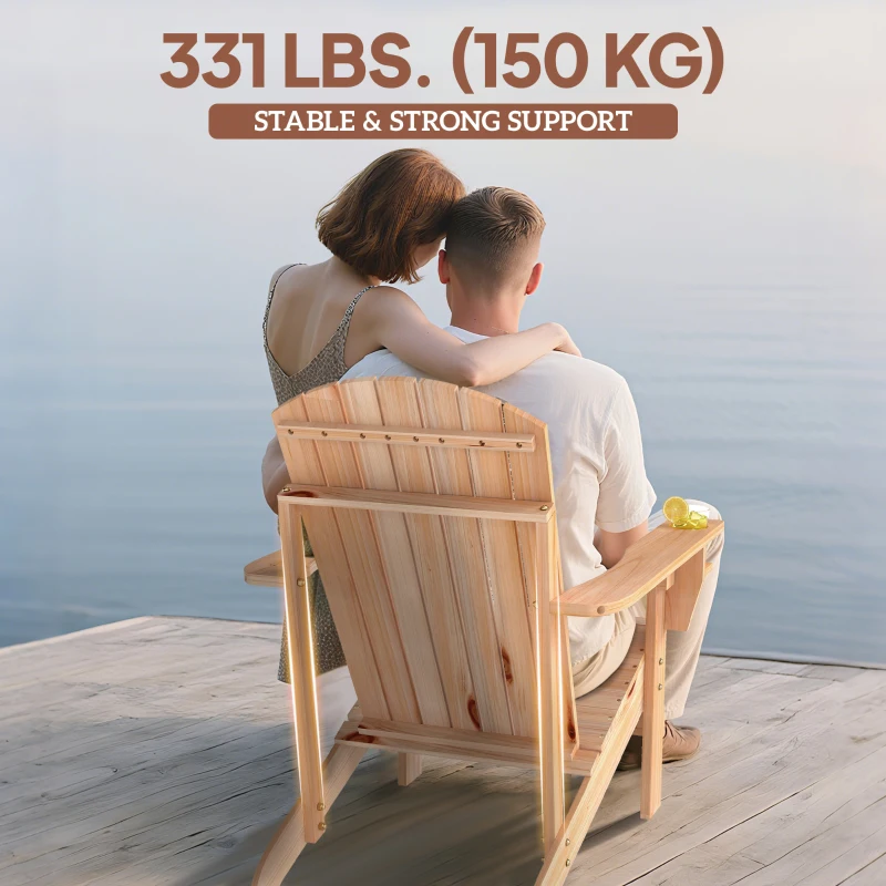 Outsunny Classic Adirondack Chair Muskoka Chair, Garden Deck Chair with Cup Holder for Patio, Indoor, Backyard, Natural