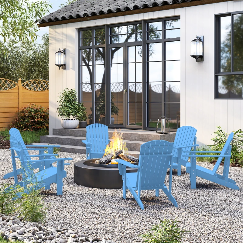 Outsunny Oversized Adirondack Chair, Outdoor Fire Pit and Porch Seating, Classic Log Lounge w/ Built-in Cupholder, Blue