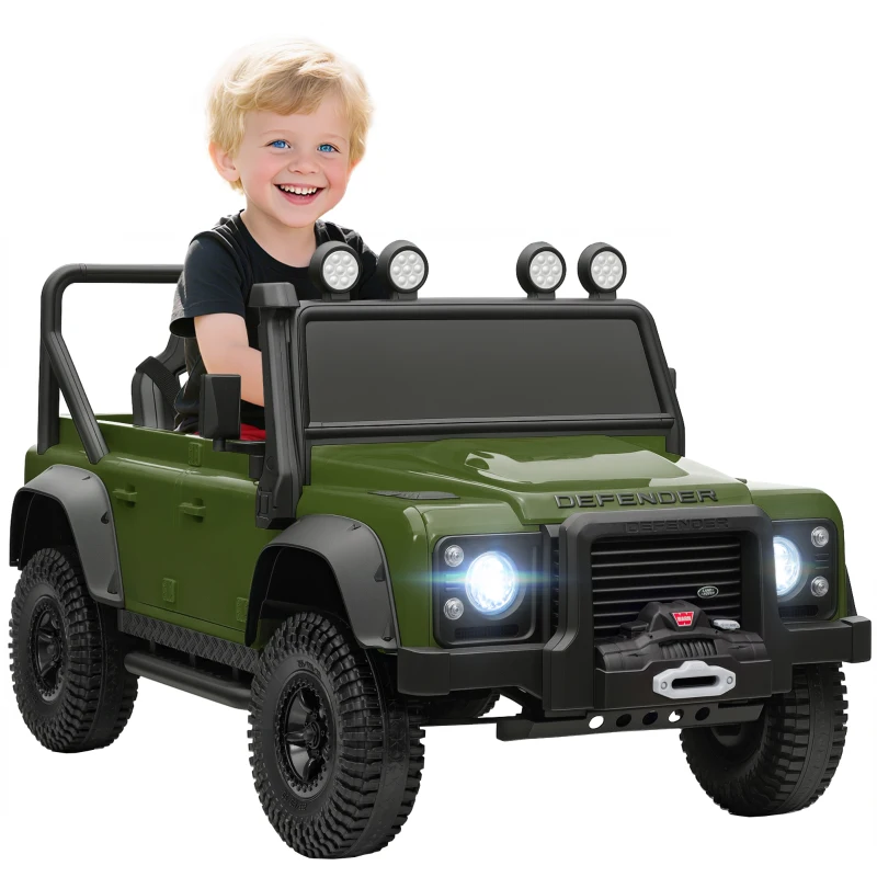 Qaba Land Rover Licensed Kids Ride on Truck with Remote Control, Spring Suspension, LED Lights, 3 Speed, Dark Green