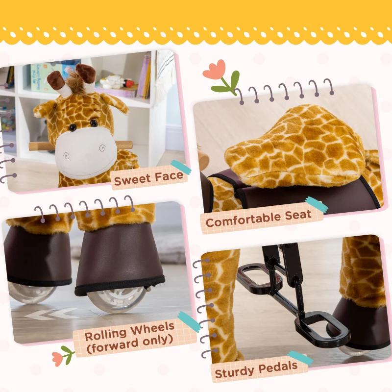 Qaba Baby Stuffed Giraffe Rocking Horse Toy for Girls and Boys, Zoo Animal Plush Ride-on Toy with Soft Feel, Interactive Toy for Kids, Giraffe Gifts for Kids