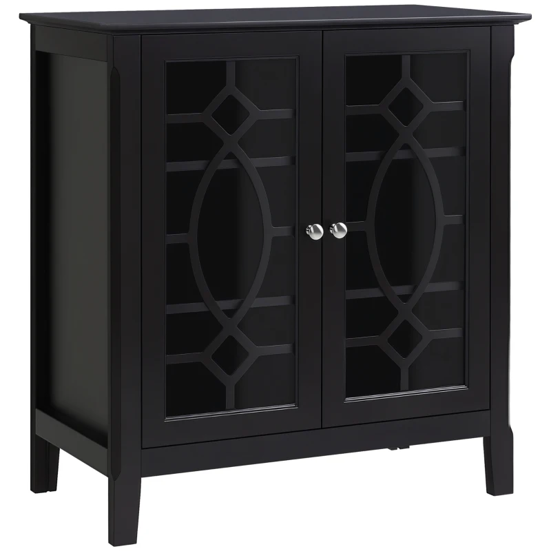 HOMCOM Sideboard Buffet Cabinet, Kitchen Storage Cabinet, Double Glass Door Accent Cabinet with Adjustable Shelves, Espresso