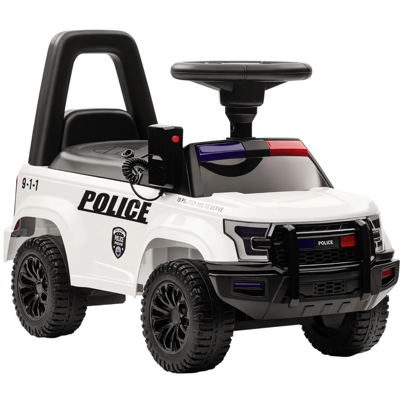 Aosom Kids Push Ride On Car with Working PA System and Horn, Police Truck Style Foot-to-Floor Sliding Car for Boys and Girls with Under-Seat Storage, for 18 Months to 5 Years Old, White