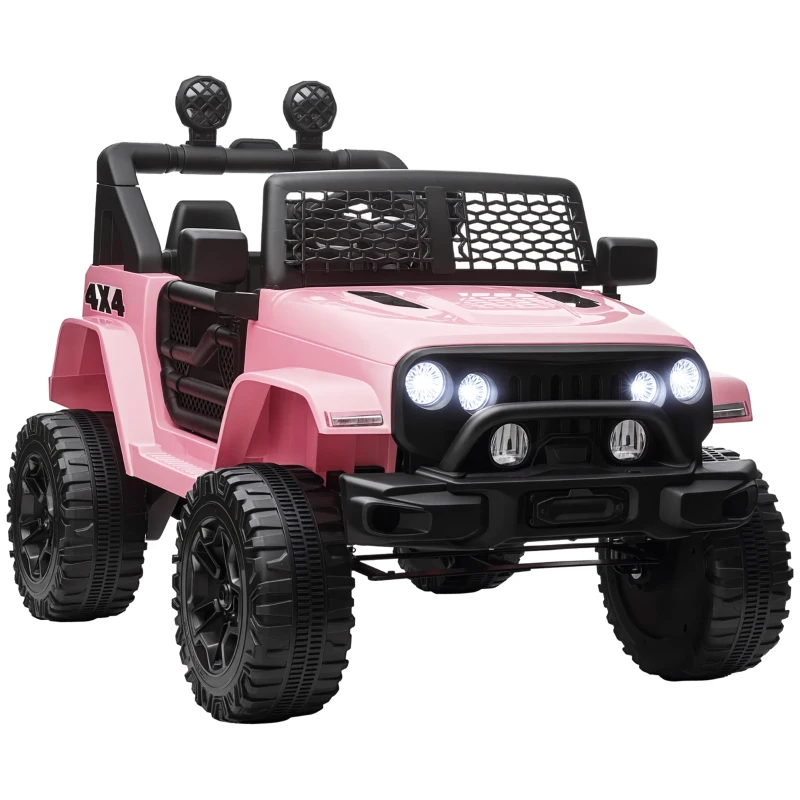 Aosom 12V Kids Ride On Truck with Parent Remote Control, Battery Powered Electric Car with Spring Suspension, Adjustable Speed, LED Lights and Horn, Pink