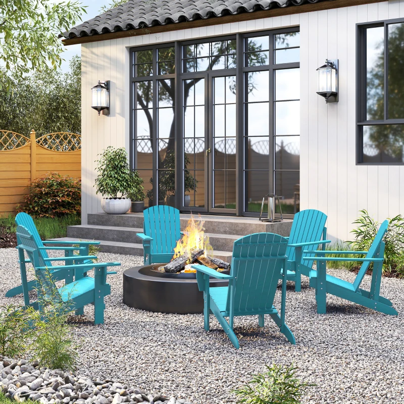 Outsunny Oversized Adirondack Chair, Outdoor Fire Pit and Porch Seating, Classic Log Lounge w/ Built-in Cupholder, Sky Blue