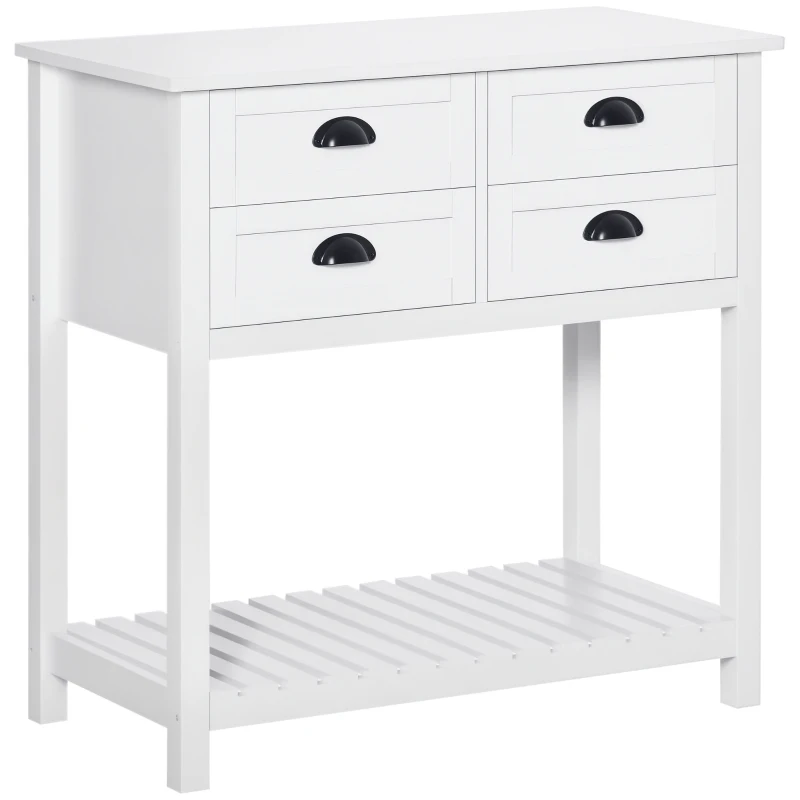 HOMCOM Coffee Bar Cabinet, Sideboard Buffet Cabinet, Kitchen Cabinet with 4 Drawers and Slatted Bottom Shelf for Kitchen, Living Room, White