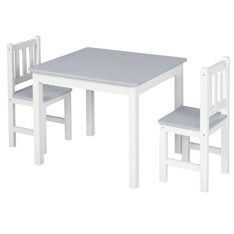 Qaba Kids 3 Piece Table and Chair Set Ideal for Arts, Meals, Lightweight Wooden Homework Activity Center, Toddlers Age 3+, Grey