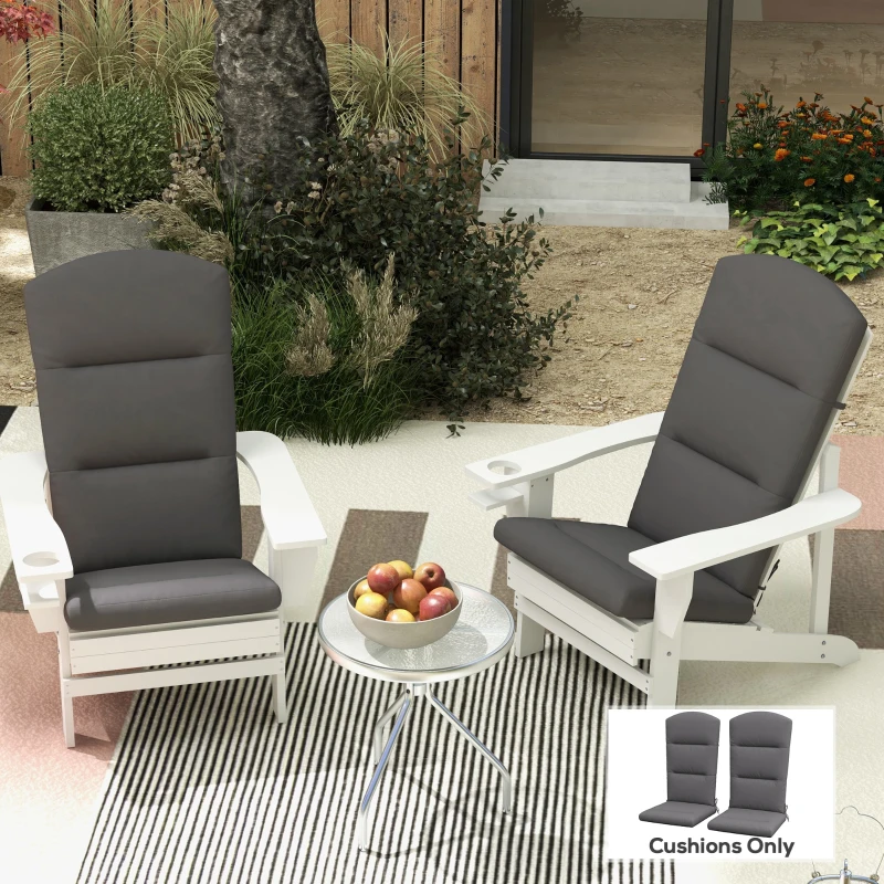 Outsunny Patio Chair Cushions for Adirondack Chair Replacement Cushions with Back and Ties, Set of 2, Grey