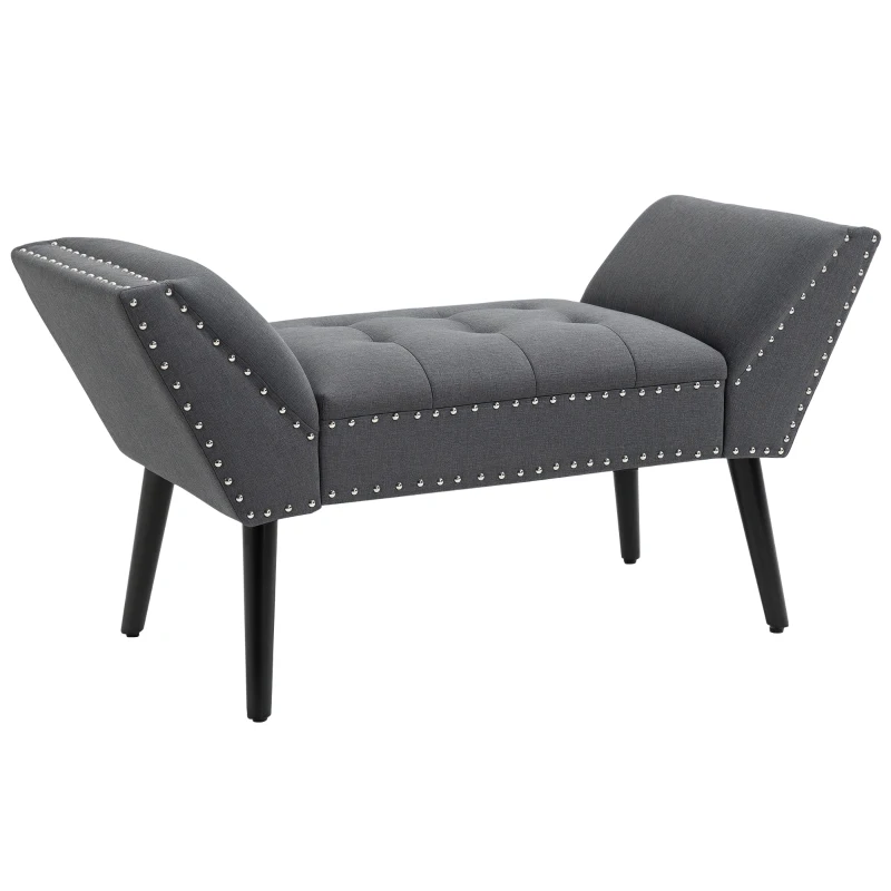 HOMCOM Modern Button Tufted Sitting Bench, Accent Fabric Upholstered Ottoman for Bedroom or Living Room, Charcoal Grey