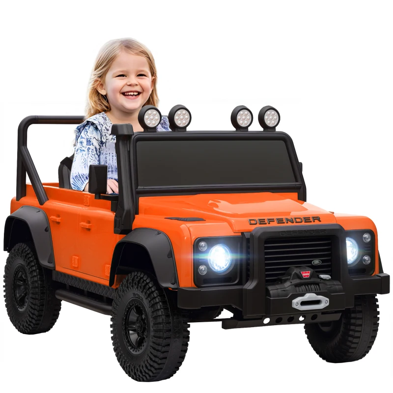 Qaba Land Rover Licensed Kids Ride on Truck with Remote Control, Spring Suspension, LED Lights, 3 Speed for Ages 3-5, Orange