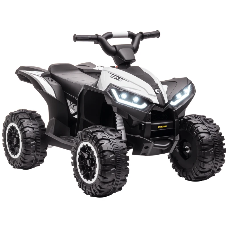 Aosom 12V Kids ATV Quad Car with Forward & Backward Function, Four Wheeler for Kids with Wear-Resistant Wheels, Music, Electric Ride-on ATV for Toddlers Ages 3+ Years Old, White