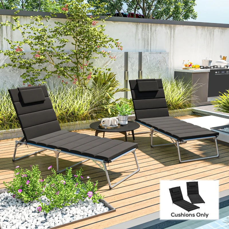 Outsunny Foldable Chaise Lounge Cushion Set of 2, Outdoor Lounge Chair Cushion Set, UPF50+ 230gsm Olefin, 80" x 26" Black