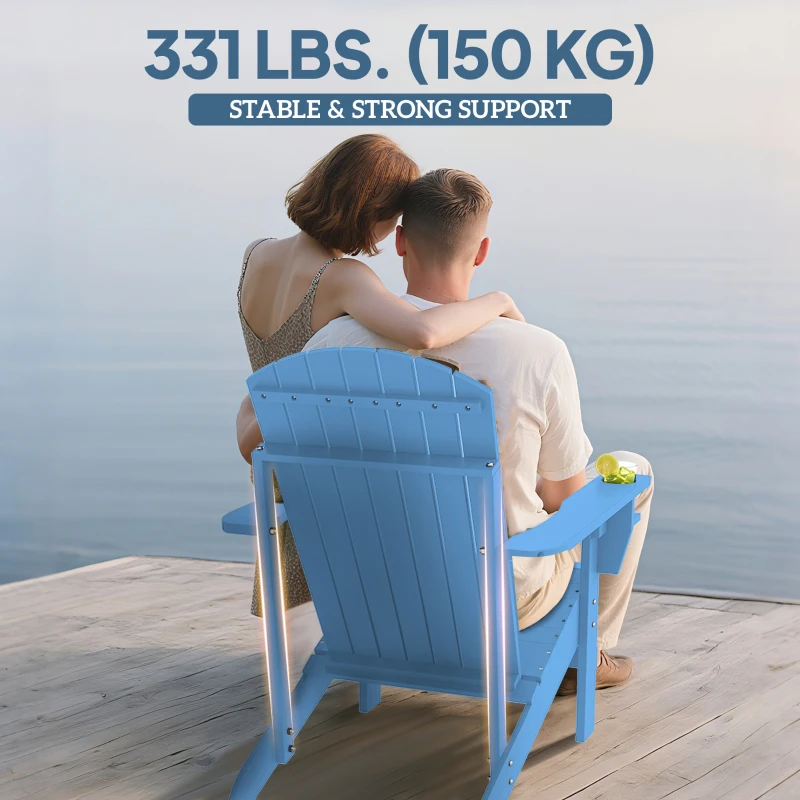 Outsunny Classic Adirondack Chair, Muskoka Chairs, Garden Deck Chair with Cup Holder for Patio, Indoor, Backyard, Blue