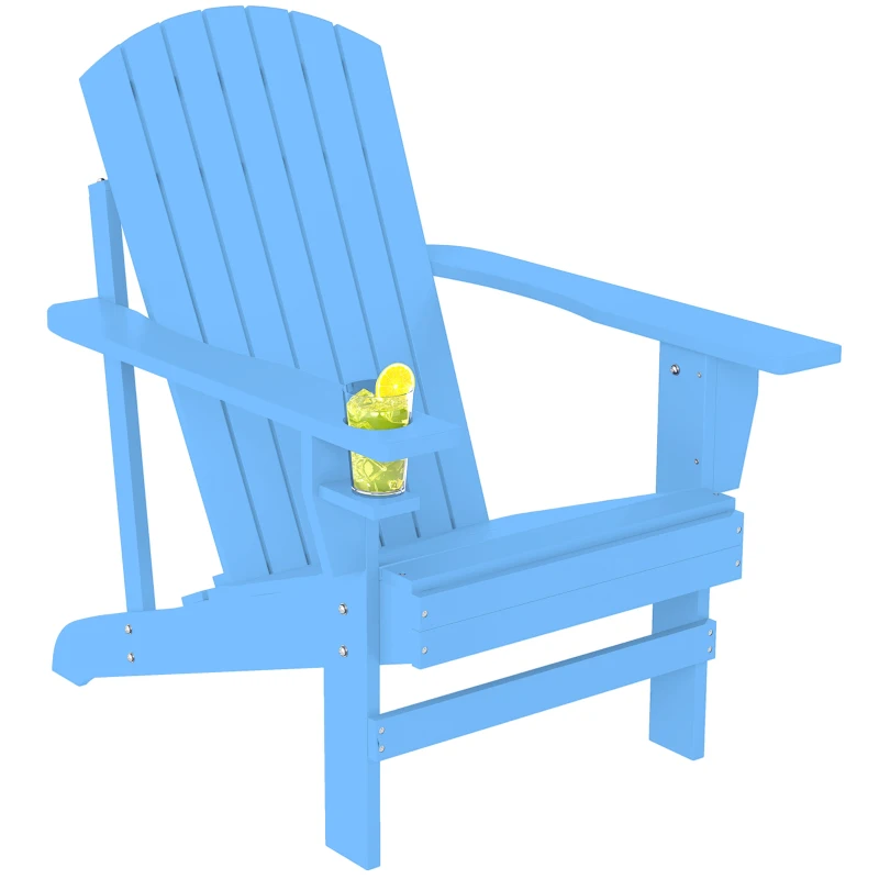 Outsunny Classic Adirondack Chair, Muskoka Chairs, Garden Deck Chair with Cup Holder for Patio, Indoor, Backyard, Blue