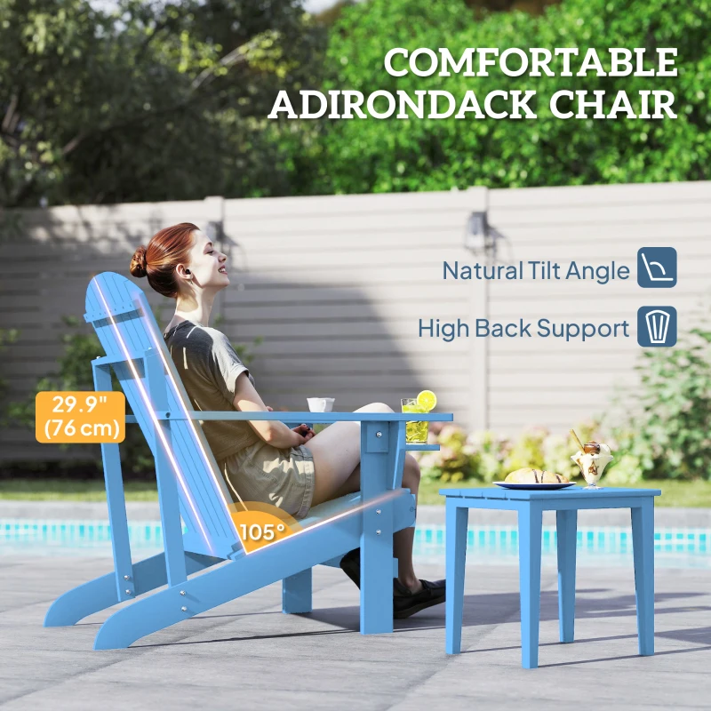 Outsunny Classic Adirondack Chair, Muskoka Chairs, Garden Deck Chair with Cup Holder for Patio, Indoor, Backyard, Blue