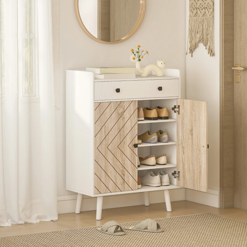 HOMCOM Shoe Cabinet for Entryway, Modern Shoe Storage Cabinet with Adjustable Shelves and Drawer for 12 Pairs, White