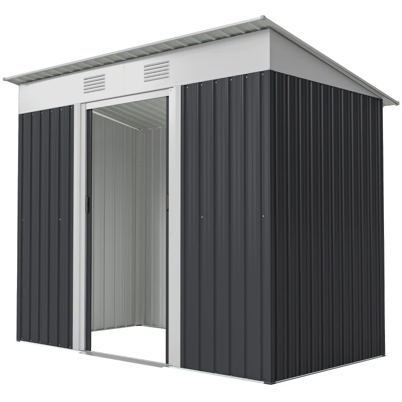 Outsunny 7' x 3.6' Metal Garden Shed, Backyard Tool Storage Shed with Dual Locking Doors, 2 Air Vents and Steel Frame, Gray