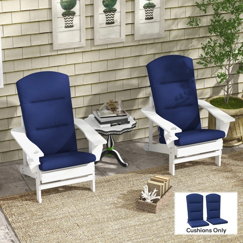 Outsunny Patio Chair Cushions for Adirondack Chair Replacement Cushions with Back and Ties, Set of 2, Blue