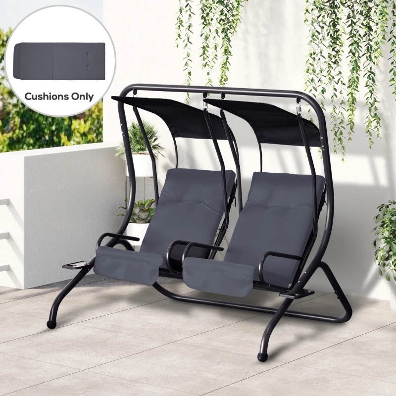 Outsunny 84A-052 Series Outdoor Porch Swing Cushions with Seat & Tufted Back, Backrest Ties, Set of 2 Replacement Cushions for Patio Furniture, Gray