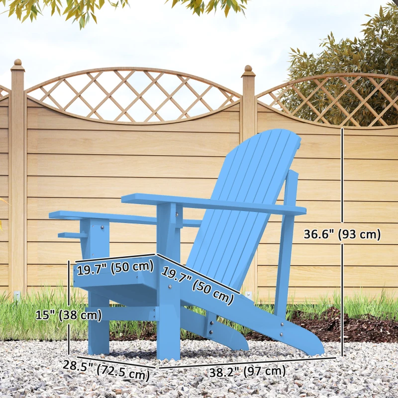 Outsunny Classic Adirondack Chair, Muskoka Chairs, Garden Deck Chair with Cup Holder for Patio, Indoor, Backyard, Blue