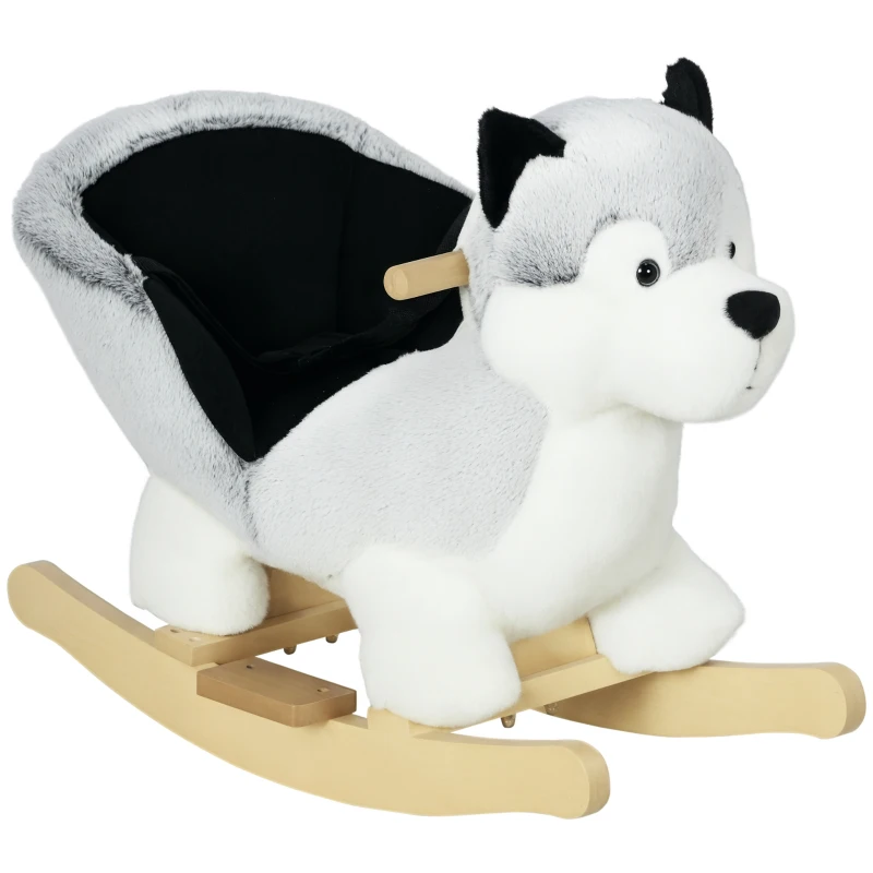 Qaba Toddler Rocking Chair Husky-Themed Rocking Animal with Wooden Base, Seat Belt for Kids 18-36 Months