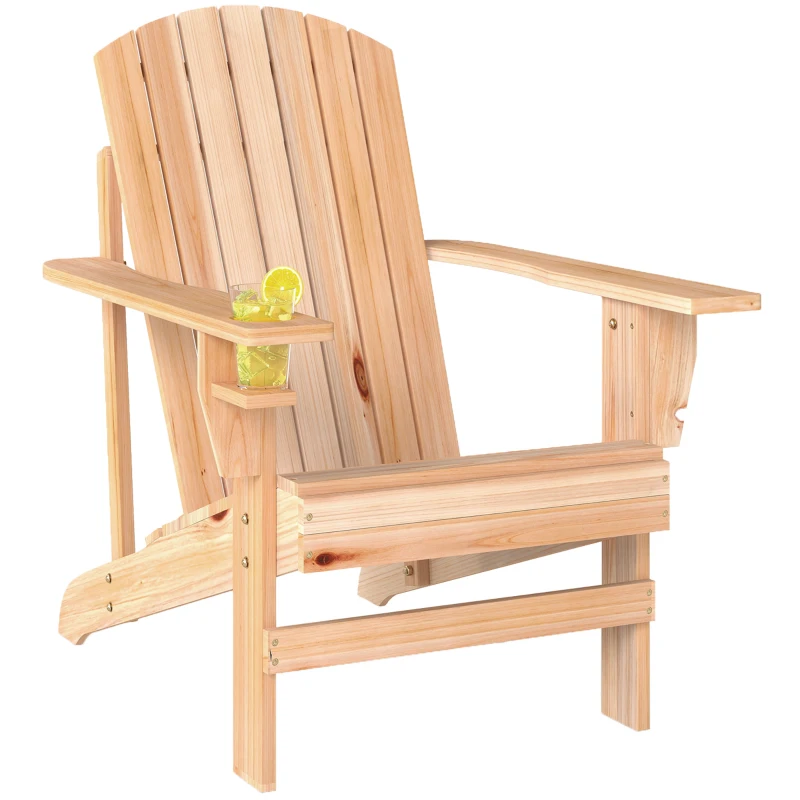 Outsunny Classic Adirondack Chair Muskoka Chair, Garden Deck Chair with Cup Holder for Patio, Indoor, Backyard, Natural