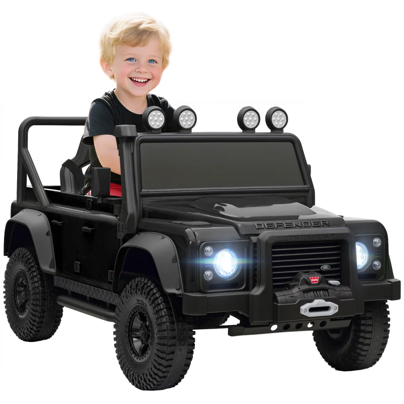Qaba Land Rover Licensed Kids Ride on Truck with Remote Control, Spring Suspension, LED Lights, 3 Speed for Ages 3-5, Black