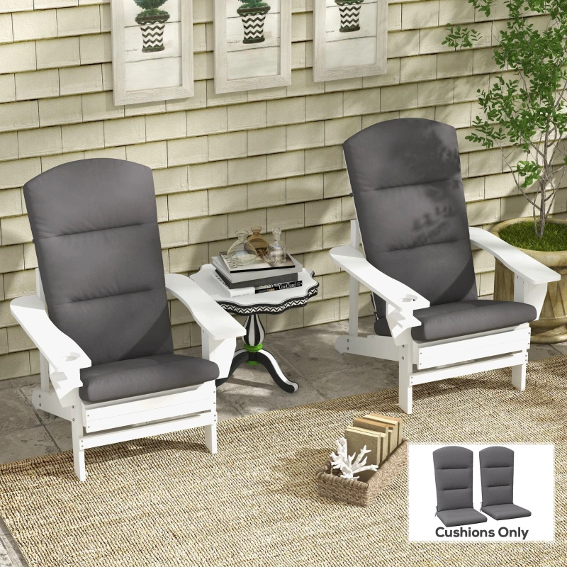 Outsunny Patio Chair Cushions for Adirondack Chair Replacement Cushions with Back and Ties, Set of 2, Grey
