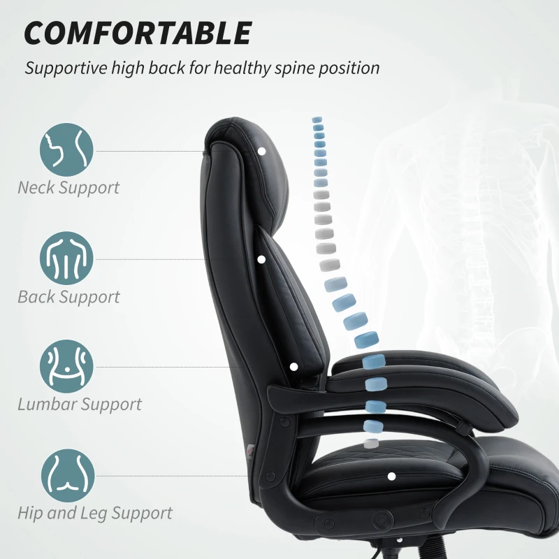 HOMCOM Office Chair with Spring Padding, PU Leather Computer Chair with Quiet Swivel Wheels, High Back, Black