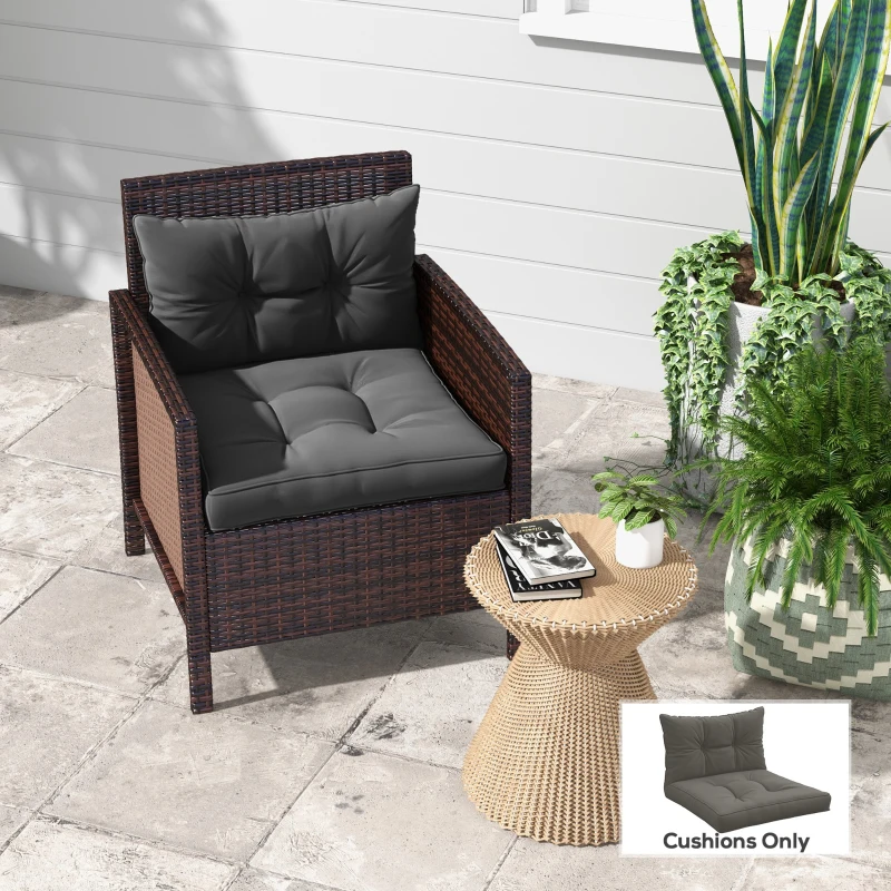 Outsunny 2-Piece Back and Seat Cushion Pillows Replacement, Button Tufted Patio Chair Cushions Set, Charcoal Grey