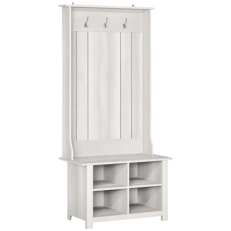 HOMCOM Hall Tree with Shoe Storage Bench Entryway Bench for Living Room, Distressed White