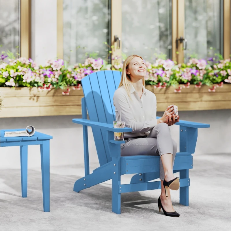 Outsunny Classic Adirondack Chair, Muskoka Chairs, Garden Deck Chair with Cup Holder for Patio, Indoor, Backyard, Blue