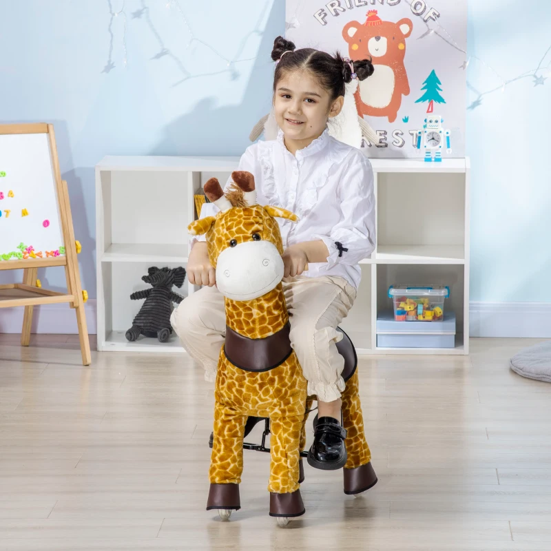 Qaba Baby Stuffed Giraffe Rocking Horse Toy for Girls and Boys, Zoo Animal Plush Ride-on Toy with Soft Feel, Interactive Toy for Kids, Giraffe Gifts for Kids