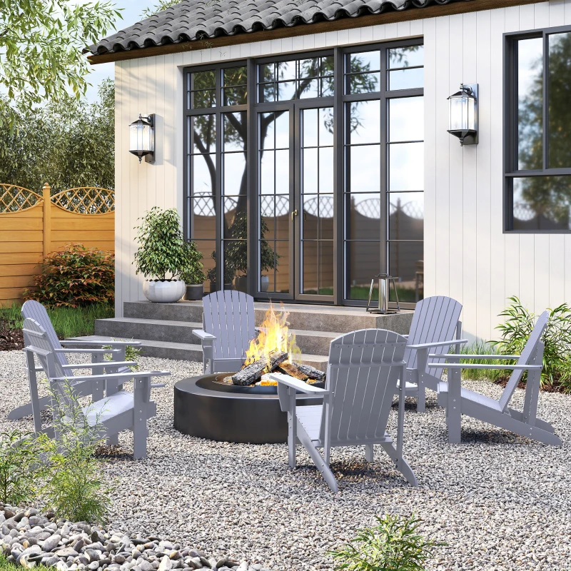 Outsunny Oversized Adirondack Chair, Outdoor Fire Pit and Porch Seating, Classic Log Lounge w/ Built-in Cupholder, Gray