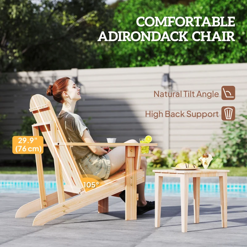 Outsunny Classic Adirondack Chair Muskoka Chair, Garden Deck Chair with Cup Holder for Patio, Indoor, Backyard, Natural