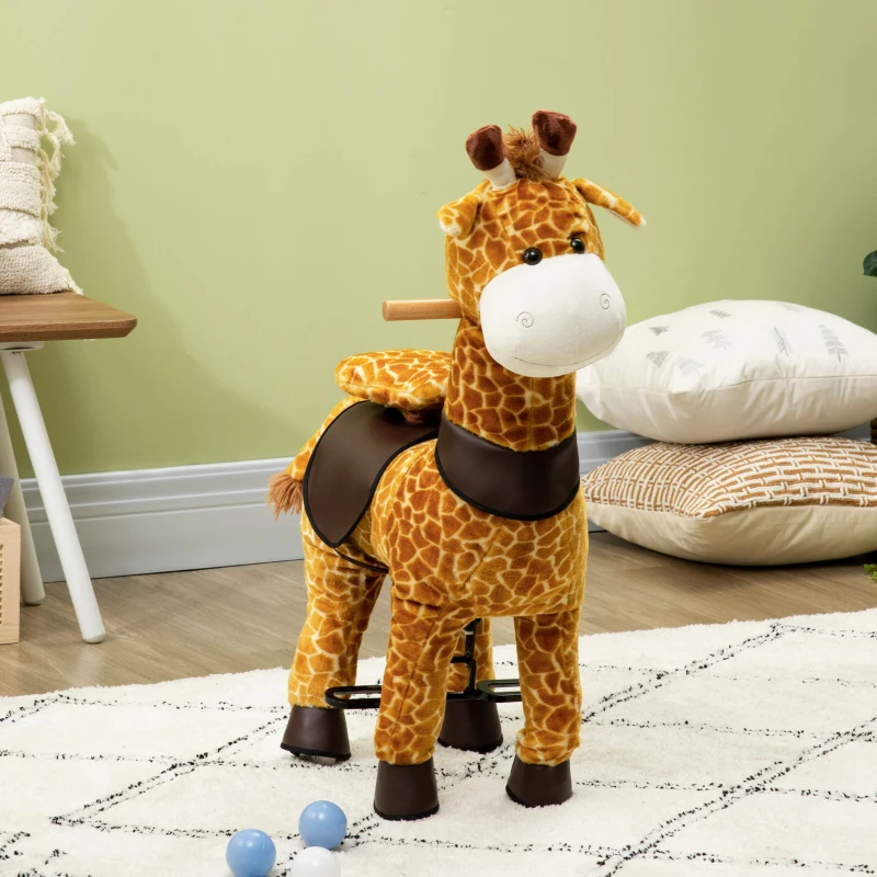 Qaba Baby Stuffed Giraffe Rocking Horse Toy for Girls and Boys, Zoo Animal Plush Ride-on Toy with Soft Feel, Interactive Toy for Kids, Giraffe Gifts for Kids