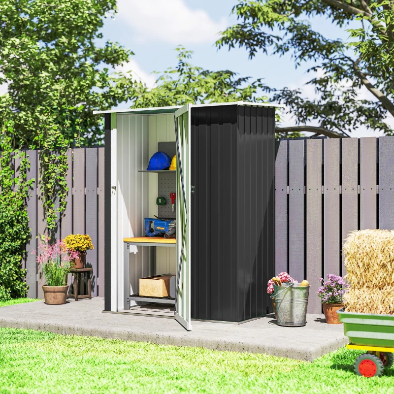 Outsunny 4.7' x 3' Outdoor Storage Shed, Galvanized Metal Utility Garden Tool House, 2 Vents and Lockable Door for Backyard, Patio, Garage, Lawn, Gray