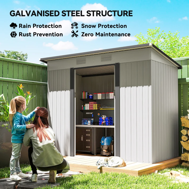 Outsunny 8' x 4' Metal Garden Shed, Backyard Tool Storage Shed with Dual Locking Doors, 2 Air Vents and Steel Frame, White