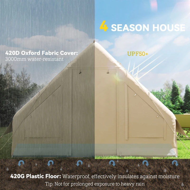 Outsunny Inflatable Camping Tent with Hand Pump, 4 Season Blow Up Tent, Waterproof and Windproof with Mesh Windows and Doors
