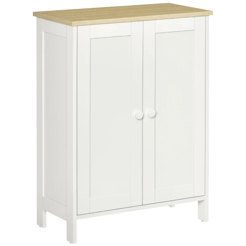 HOMCOM Storage Cabinet, Double Door Cupboard with 2 Adjustable Shelves, for Living Room, Bedroom, or Hallway, White