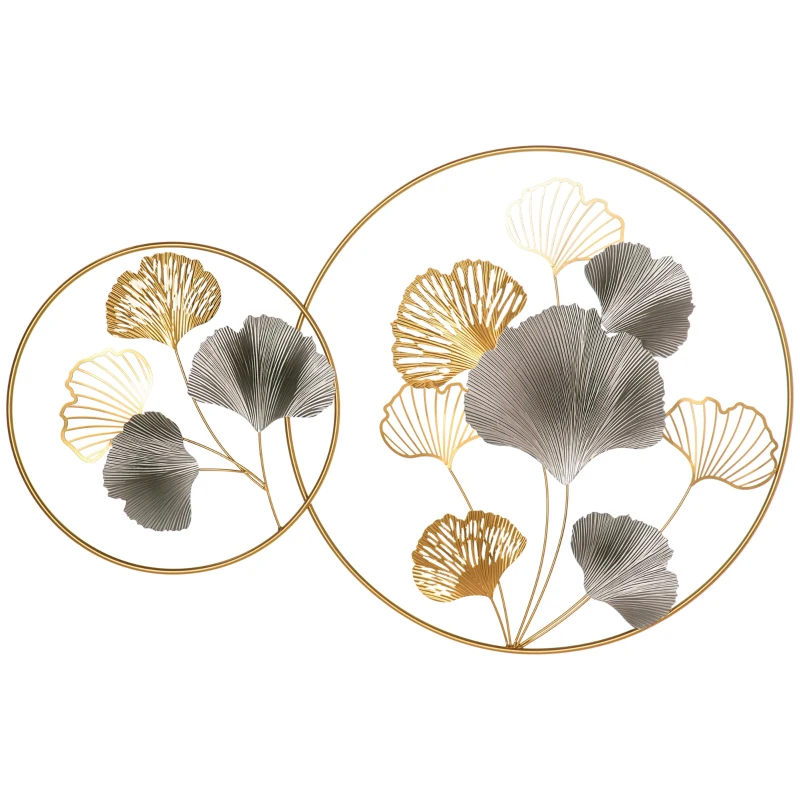 HOMCOM 3D Metal Wall Art Modern Ginkgo Leaves Hanging Wall Sculptures Home Decor for Living Room Bedroom Dining Room, 40" x 26", Gold