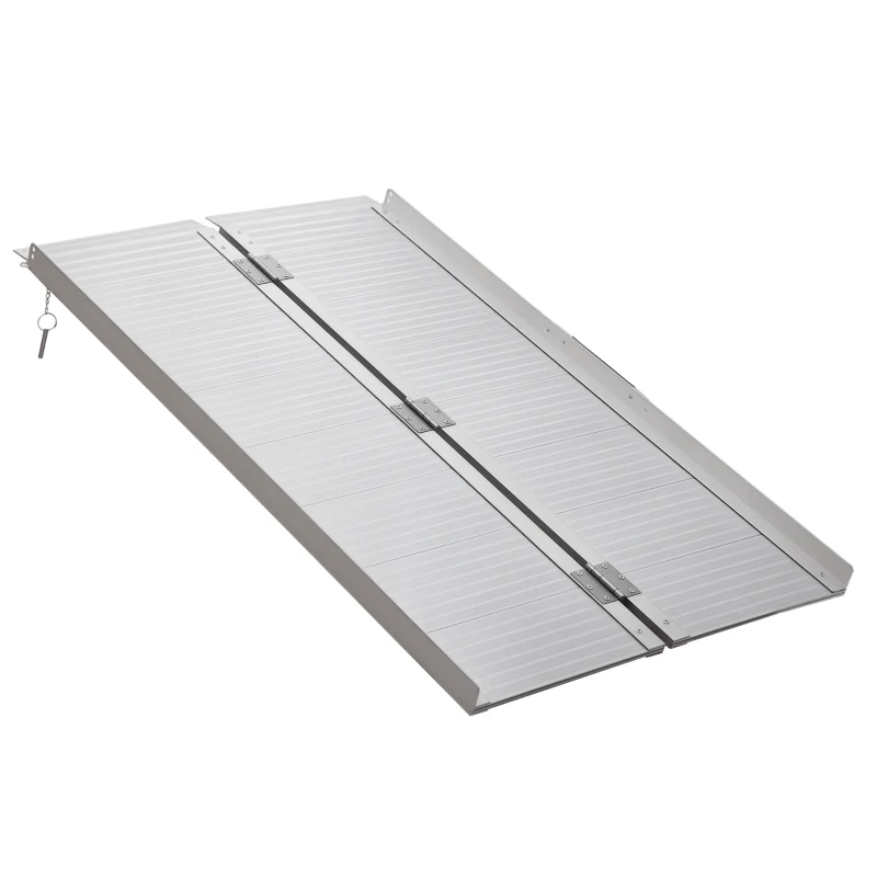 HOMCOM Wheelchair Ramp 4FT, Foldable Aluminum Threshold Ramp with Non-Slip Surface and Handle, 600lbs Weight Capacity, Suitcase Handicap Ramp for Home, Doorways, Curbs, Steps