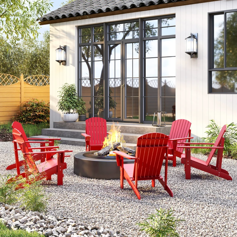 Outsunny Wooden Adirondack Chair with Cup Holder, Red