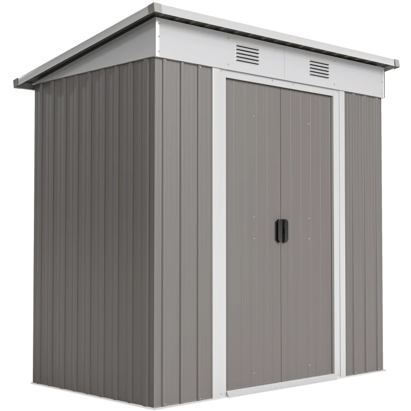 Outsunny 6' x 4' Outdoor Storage Shed, Metal Garden Tool Storage House Organizer with Lockable Sliding Doors and Vents for Backyard Patio Lawn, Light Grey