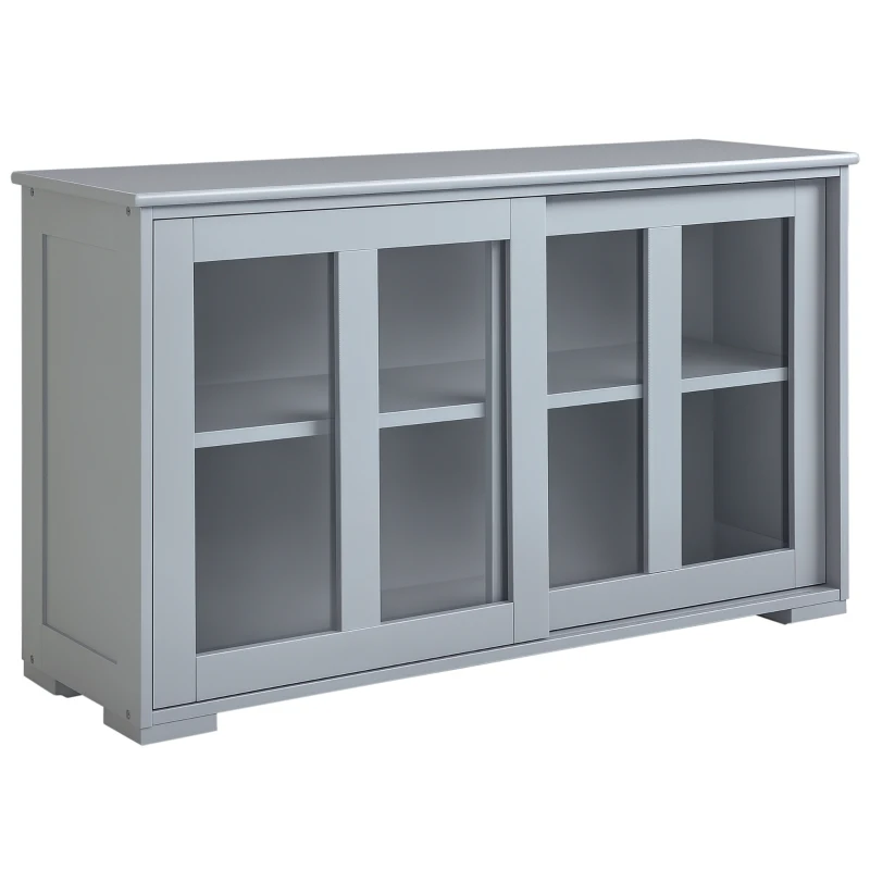 HOMCOM Sideboard Buffet Cabinet, Stackable Credenza, Coffee Bar Cabinet with Sliding Glass Door and Adjustable Shelf, Gray